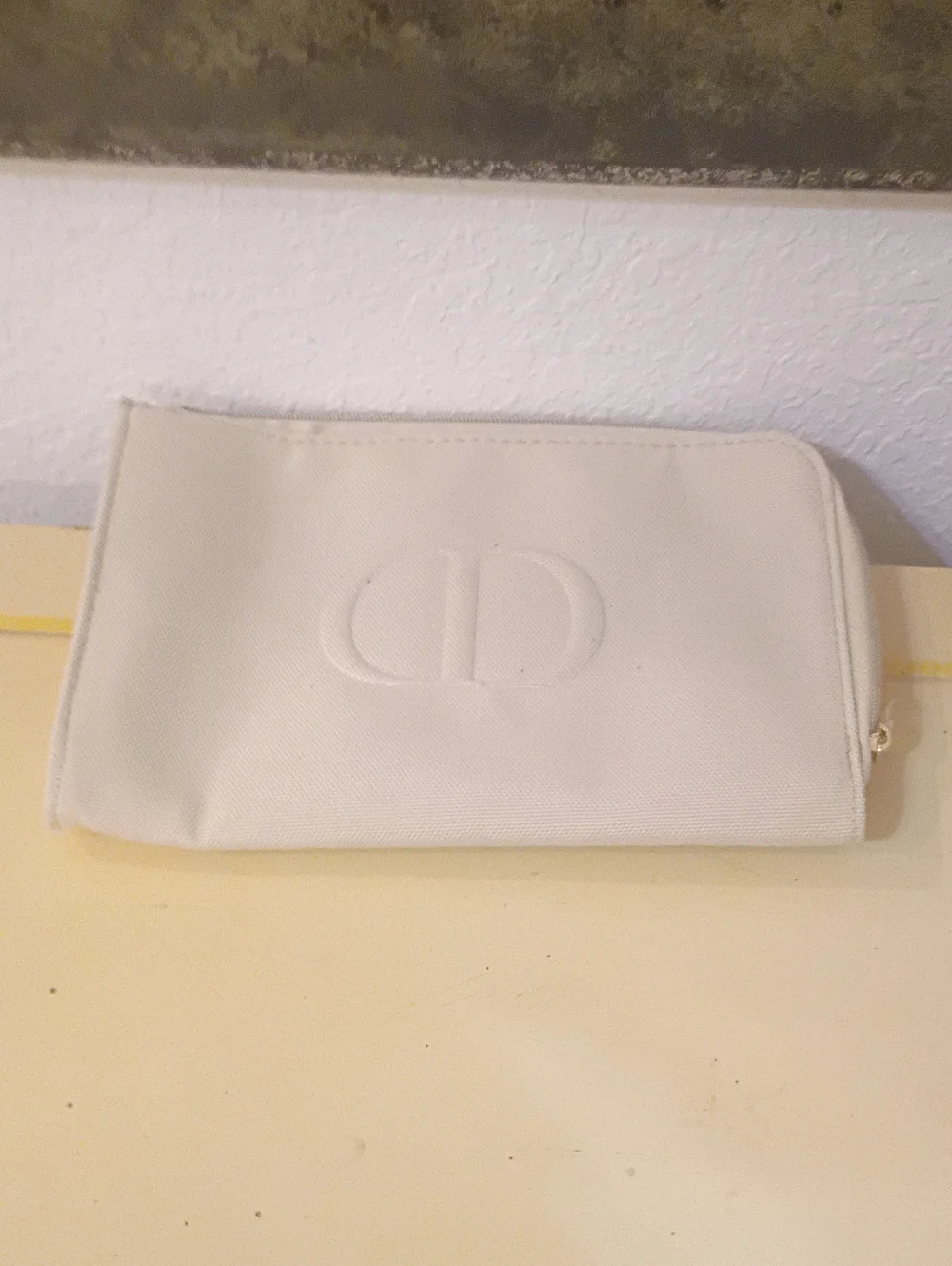 Dior Cream Embossed Logo Cosmetic Pouch